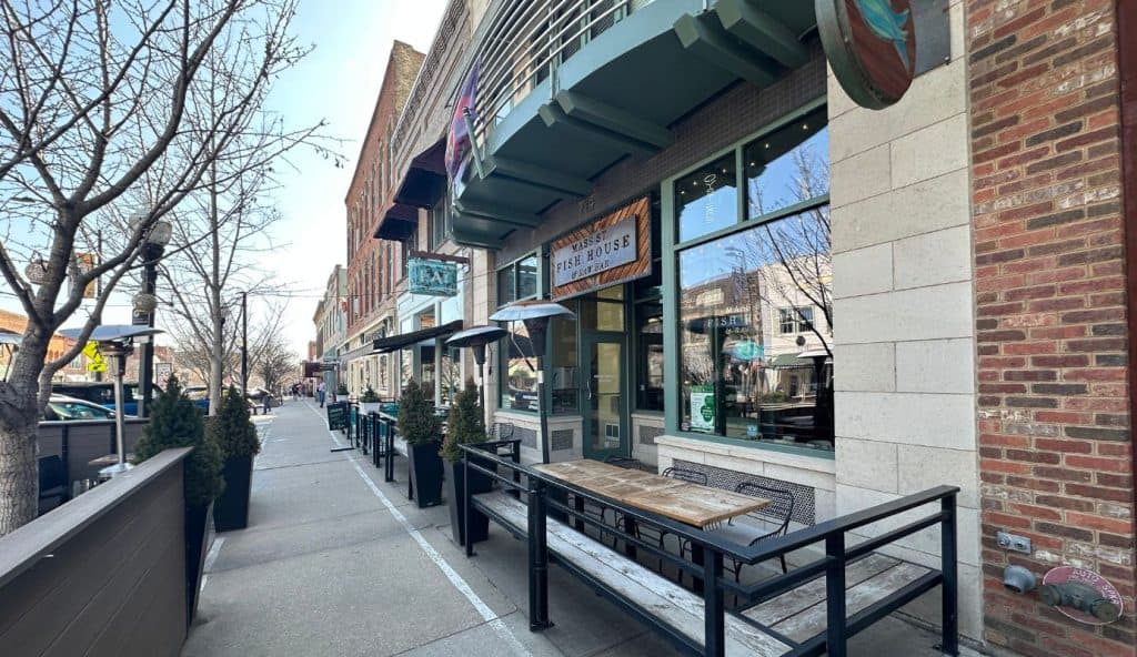 Sidewalk with shops
