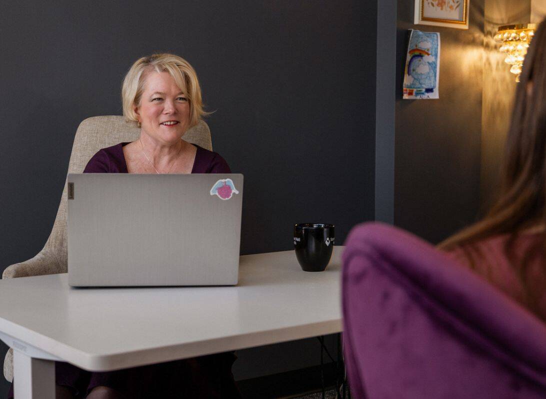 Woman working on laptop